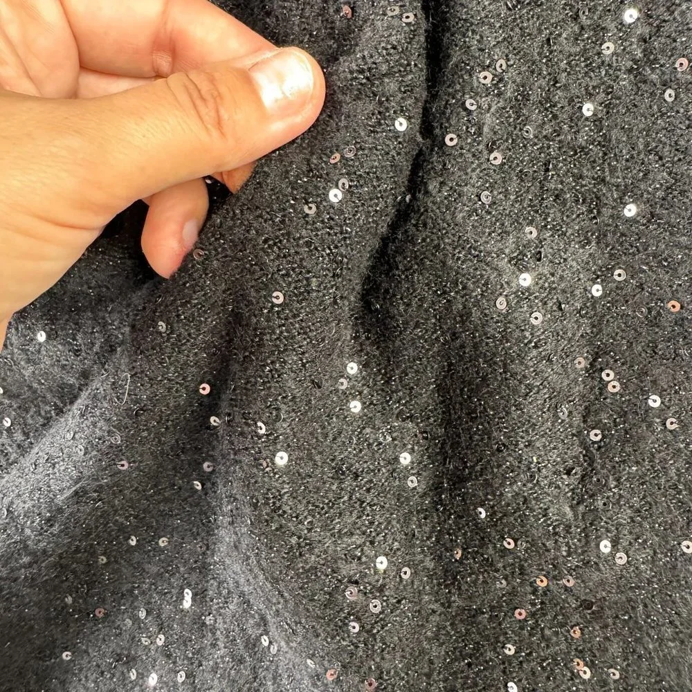 ✅ NWT Loft black sequin embroidered pull on knit midi skirt size S